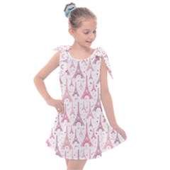 Eiffel Tower Pattern Wallpaper Kids  Tie Up Tunic Dress by Ravend