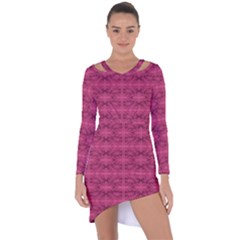 Elegant Pink Floral Geometric Pattern Asymmetric Cut-out Shift Dress by dflcprintsclothing