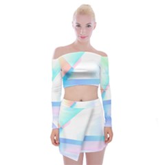 Abstract T- Shirt Minimalistic Abstract Northern Lights T- Shirt Off Shoulder Top With Mini Skirt Set by maxcute