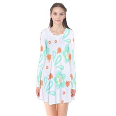 Batik T- Shirt Batik Flowers Pattern 15 Long Sleeve V-neck Flare Dress by maxcute