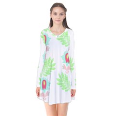 Batik T- Shirt Batik Flowers Pattern 18 Long Sleeve V-neck Flare Dress by maxcute