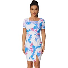 Bats Pattern T- Shirt White Bats And Bows Blue Pink T- Shirt Fitted Knot Split End Bodycon Dress by maxcute