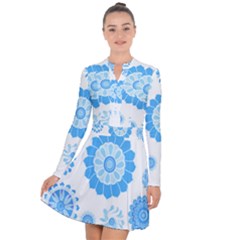 Blue Flowers T- Shirt Blue Psychedelic Floral Power Pattern T- Shirt Long Sleeve Panel Dress by maxcute