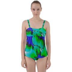 Blue T- Shirt Blue Flower Of Happiness Twist Front Tankini Set by maxcute