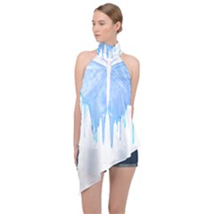 Butterfly Art T- Shirtmelting Butterfly Blue Wings Art  Design T- Shirt Halter Asymmetric Satin Top by maxcute