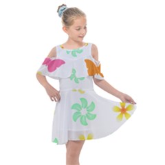 Butterfly Garden Flowers Pattern T- Shirt Butterfly Garden Flowers Pattern T- Shirt Kids  Shoulder Cutout Chiffon Dress by maxcute