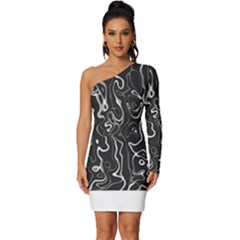 Cool Design Art T- Shirt Black And White Damascus Abstract Pattern T- Shirt Long Sleeve One Shoulder Mini Dress by maxcute