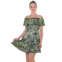 Old Stone Exterior Wall With Moss Off Shoulder Velour Dress by dflcprintsclothing