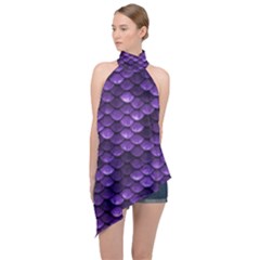 Purple Scales! Halter Asymmetric Satin Top by fructosebat