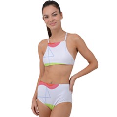 Flamingo T- Shirt Mid- Century Modern Pink Flamingo With Retro Icons Repeating Pattern T- Shirt High Waist Tankini Set by maxcute