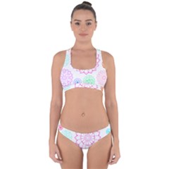 Flower Pattern T- Shirt Colorful Groovy Flower Pattern Outline T- Shirt Cross Back Hipster Bikini Set by maxcute