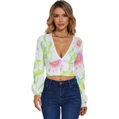 Flower Pattern T- Shirtflower T- Shirt Long Sleeve Deep-v Velour Top by maxcute