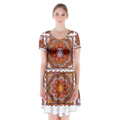 Flower T- Shirt Flower Granny Square Print T- Shirt Short Sleeve V-neck Flare Dress by maxcute