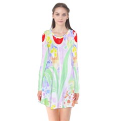 Flowers Art T- Shirtflowers T- Shirt (13) Long Sleeve V-neck Flare Dress by maxcute