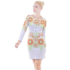 Flowers Art T- Shirtflowers T- Shirt (7) Button Long Sleeve Dress by maxcute