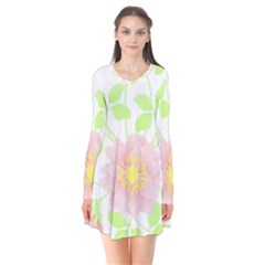 Flowers Illustration T- Shirtflowers T- Shirt (8) Long Sleeve V-neck Flare Dress by maxcute