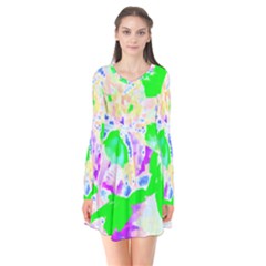 Flowers T- Shirt Abstract Flowers Long Sleeve V-neck Flare Dress by maxcute