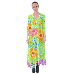 Flowers T- Shirt Colorful Flowers T- Shirt Button Up Maxi Dress by maxcute