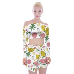 Fruits T- Shirt Funny Summer Fruits Collage Fruit Bright Colors T- Shirt Off Shoulder Top With Mini Skirt Set by maxcute