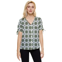 Pattern Background Abstract Bow Sleeve Button Up Top by Ravend