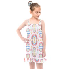 Pattern T- Shirt Rainbow No  8 - Flowers Eyes Stars Moon Sun Rain And Palm Trees Pattern T- Shirt Kids  Overall Dress by maxcute