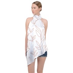 Pattern T- Shirtfloral Leaves Grid Pattern 2 T- Shirt Halter Asymmetric Satin Top by maxcute