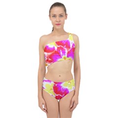 Pink T- Shirt Pink, Red Flowers Spliced Up Two Piece Swimsuit by maxcute