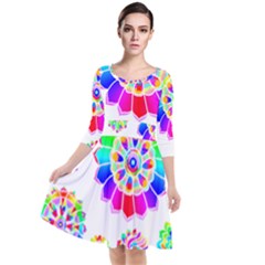 Rainbow Flowers T- Shirt Rainbow Psychedelic Floral Power Pattern T- Shirt Quarter Sleeve Waist Band Dress by maxcute