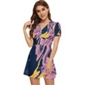 Pink Black And Yellow Abstract Painting V-Neck High Waist Chiffon Mini Dress View2