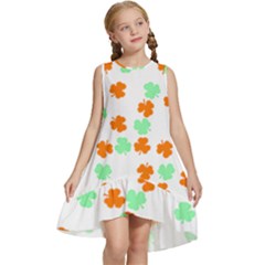 St Patricks Day T- Shirt Green White Orange Shamrock Pattern T- Shirt Kids  Frill Swing Dress by maxcute