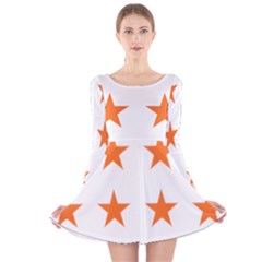 Stars T- Shirt Star Pattern - Orange T- Shirt Long Sleeve Velvet Skater Dress by maxcute