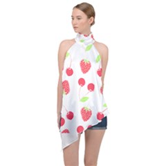 Summer Fruits Pattern T- Shirt Summer Fruit T- Shirt Halter Asymmetric Satin Top by maxcute