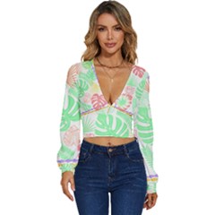 Tropical T- Shirt Tropical Leaves T- Shirt Long Sleeve Deep-v Velour Top by maxcute