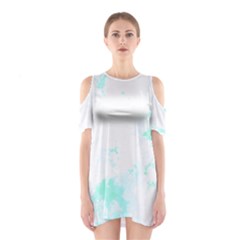 Turquoise T- Shirt Blue And Turquoise Marble Splash Abstract Artwork T- Shirt Shoulder Cutout One Piece Dress by maxcute