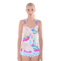 Unicorn Lover T- Shirt Cartoon Little Unicorn  T- Shirt Boyleg Halter Swimsuit  by maxcute