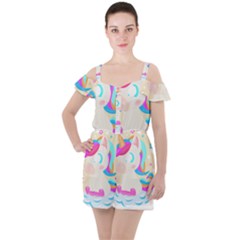 Unicorn Lover T- Shirt Cartoon Little Unicorn  T- Shirt Ruffle Cut Out Chiffon Playsuit by maxcute