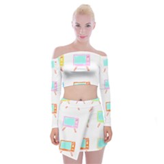 Vintage Retro T- Shirt Retro T V Clicks T- Shirt Off Shoulder Top With Mini Skirt Set by maxcute