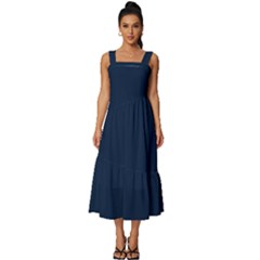 Sapphire Elegance Square Neckline Tiered Midi Dress by HWDesign