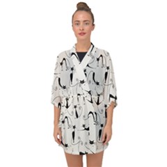 Pattern Cats Black Feline Kitten Half Sleeve Chiffon Kimono by Ravend