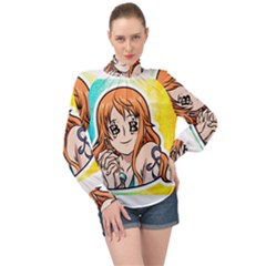 Nami Lovers Money High Neck Long Sleeve Chiffon Top by designmarketalsprey31
