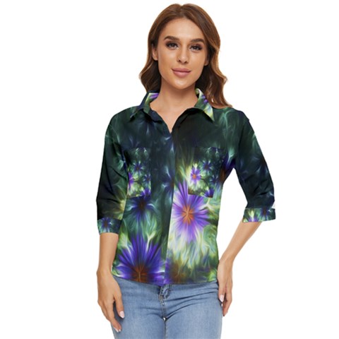 Fractalflowers Women s Quarter Sleeve Pocket Shirt by Sparkle