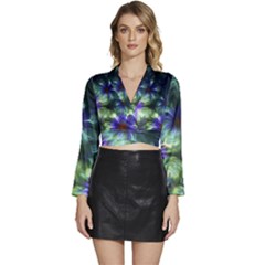 Fractalflowers Long Sleeve Tie Back Satin Wrap Top by Sparkle