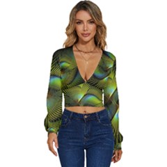 Digitalart  Waves Long Sleeve Deep-v Velour Top by Sparkle