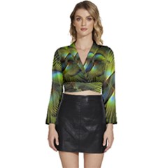 Digitalart  Waves Long Sleeve Tie Back Satin Wrap Top by Sparkle