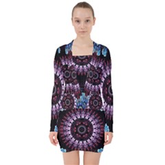 Digitalart Kaleidoscope V-neck Bodycon Long Sleeve Dress by Sparkle