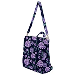 Elegant Purple Pink Peonies In Dark Blue Background Crossbody Backpack by augustinet