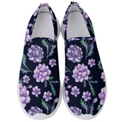 Elegant Purple Pink Peonies In Dark Blue Background Men s Slip On Sneakers by augustinet