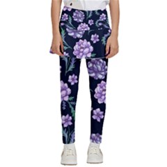 Elegant Purple Pink Peonies In Dark Blue Background Kids  Skirted Pants by augustinet