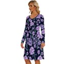 Elegant purple pink peonies in dark blue background Long Sleeve Dress With Pocket View2