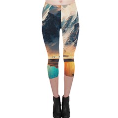 Abstract Color Colorful Mountain Ocean Sea Capri Leggings  by Pakemis